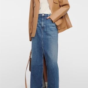 AGolde High-Waist Front-Slit Denim Maxi Skirt in Medium Blue